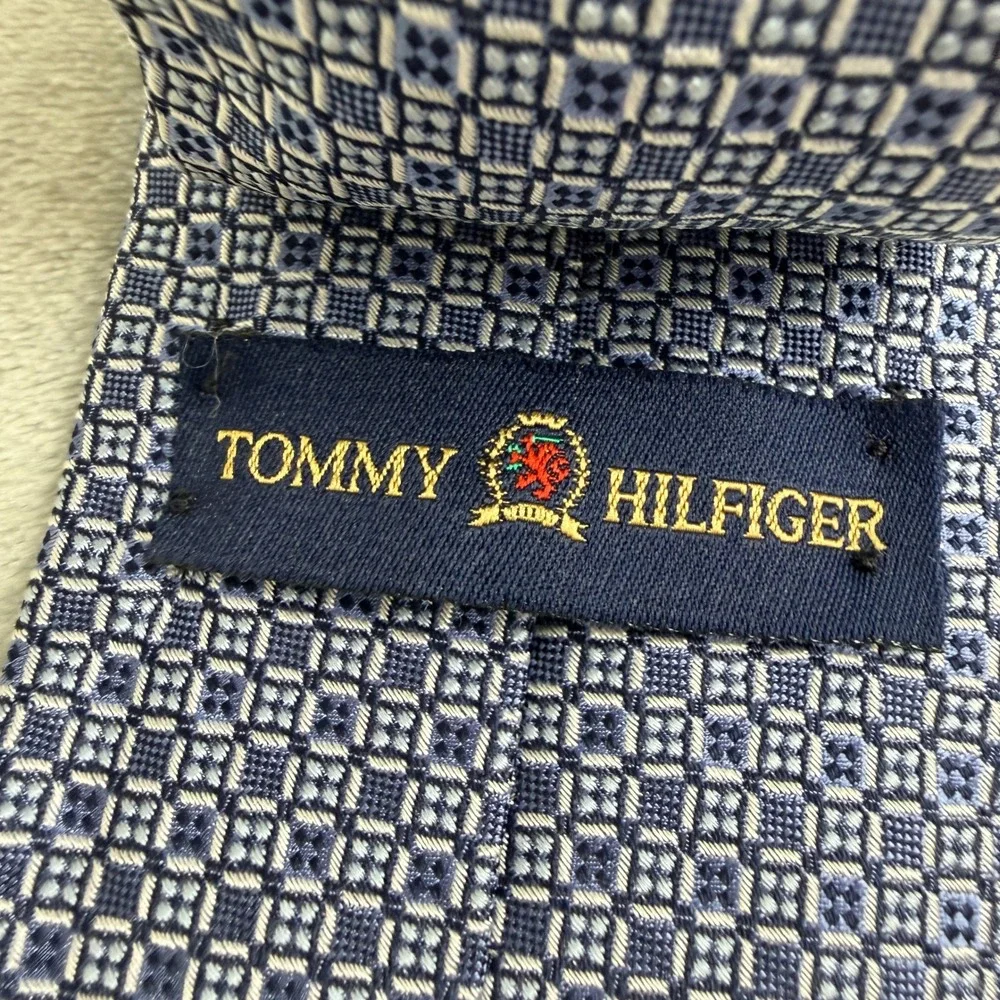Tommy Hilfiger Mens Silk Tie Blue Yellow Geometric‎ Pattern USA Made